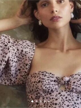 Reformation Lilac Leopard Tie-Front Puff Sleeve Crop Top